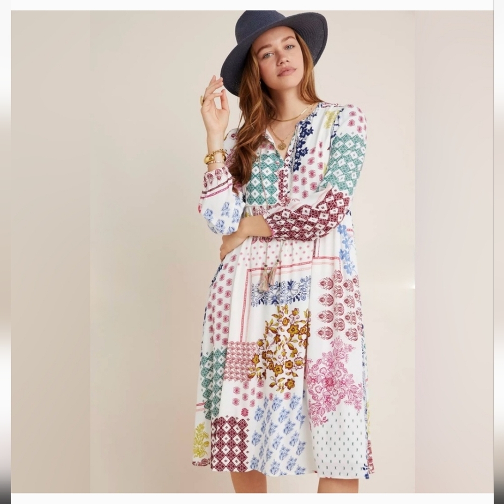 Daniel Rainn Multicolor Patchwork Long Sleeve Dre… - image 1